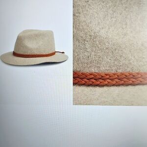 NWT Treasure & Bond Double -Braid Wool Felt Fedora Adjustable Hat Beige One Size